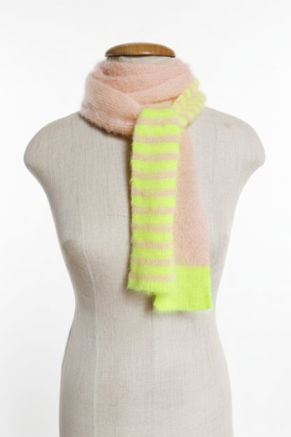 Neon-Gelb & Rosa Fluffy Skinny Schal – Extra Langer Mohair-Mix (220cm)