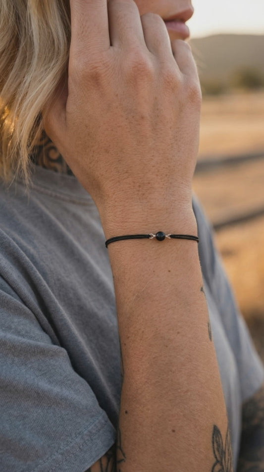 Schlichtes Schwarzer Turmalin / Onyx Armband schwarz silber | unisex