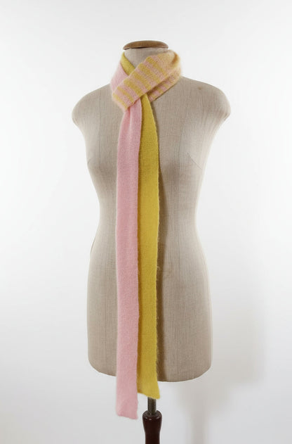 Unikat Fluffy Skinny Schal – Mohair/Wolle in Chartreuse & Rosa – Extra Lang (250cm)