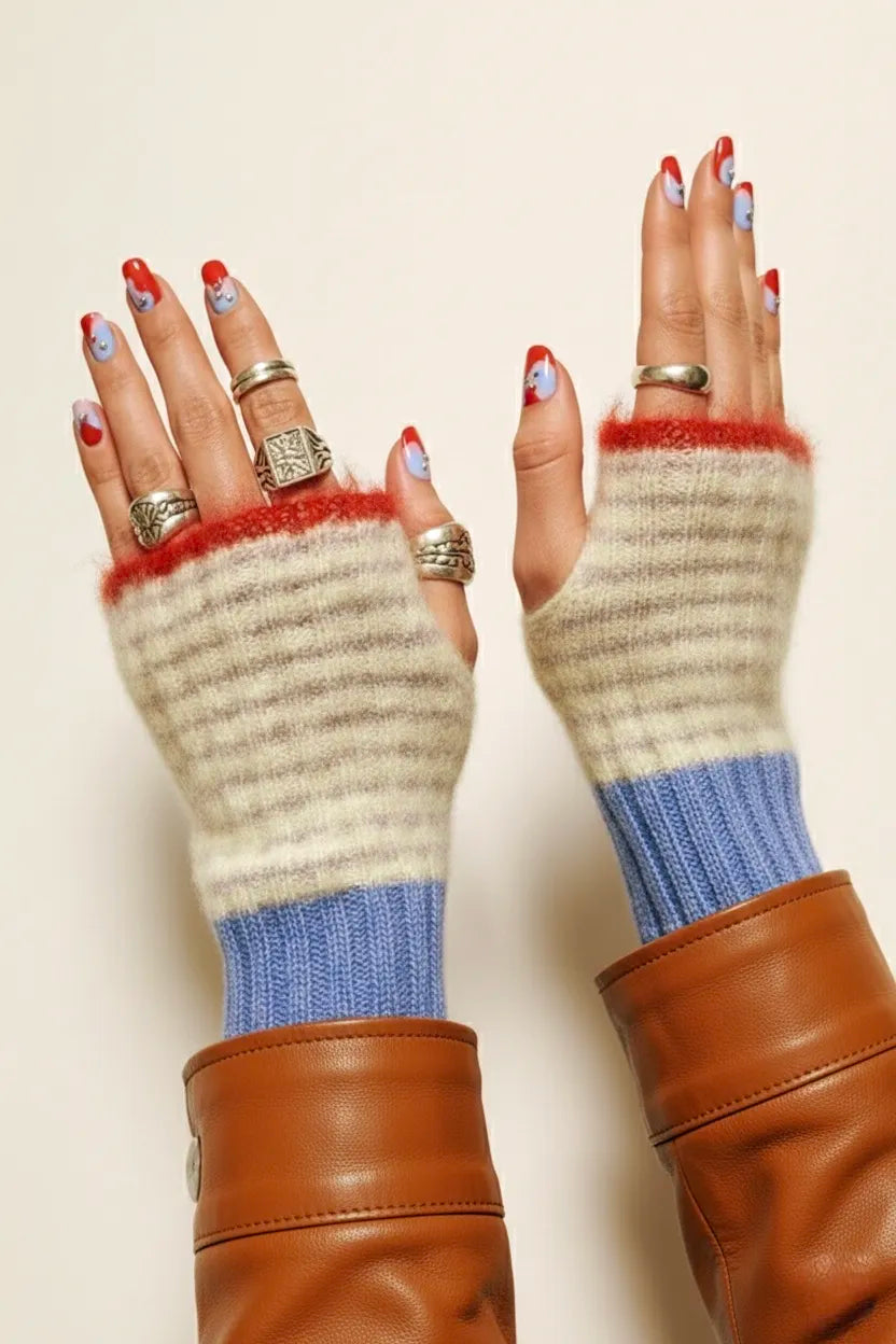 Stulpen | Fingerlose Handwärmer – Alpaka, Super Kid Mohair & Merino – Multi-Color Unikat