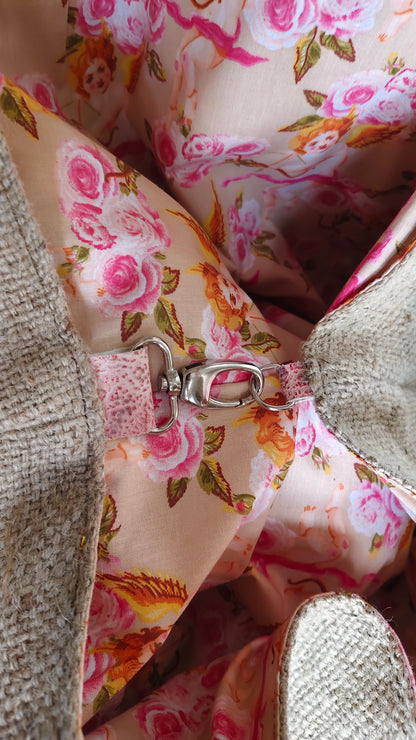 XL Shopper 'Trape' Natur - Vintage Kaffeesack, Leder rosa