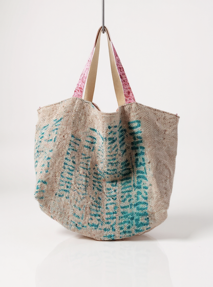 XL Shopper 'Trape' Natur - Vintage Kaffeesack, Leder rosa