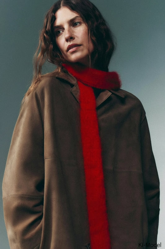 Skinny Scarf aus Superkid Mohair – Rot mit pinken Enden