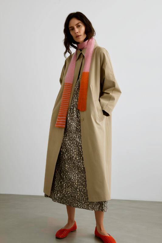 Fluffy Skinny Schal in Rosa & Leucht-Orange – Extra Lang 250cm – Luxus-Mohair Unikat