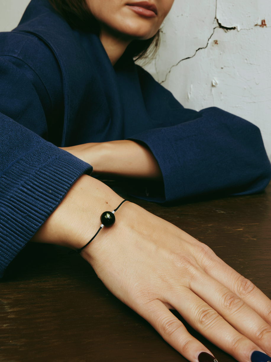 Schlichtes Schungit Armband schwarz braun silber | unisex