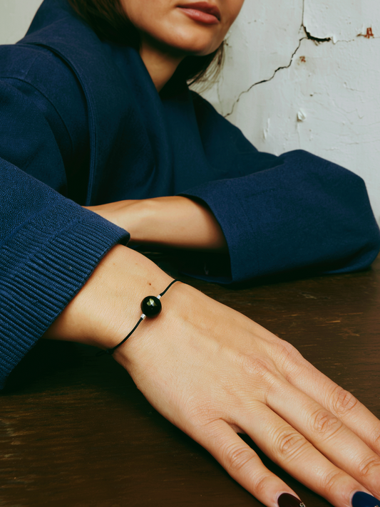 Schlichtes Schungit Armband schwarz braun silber | unisex