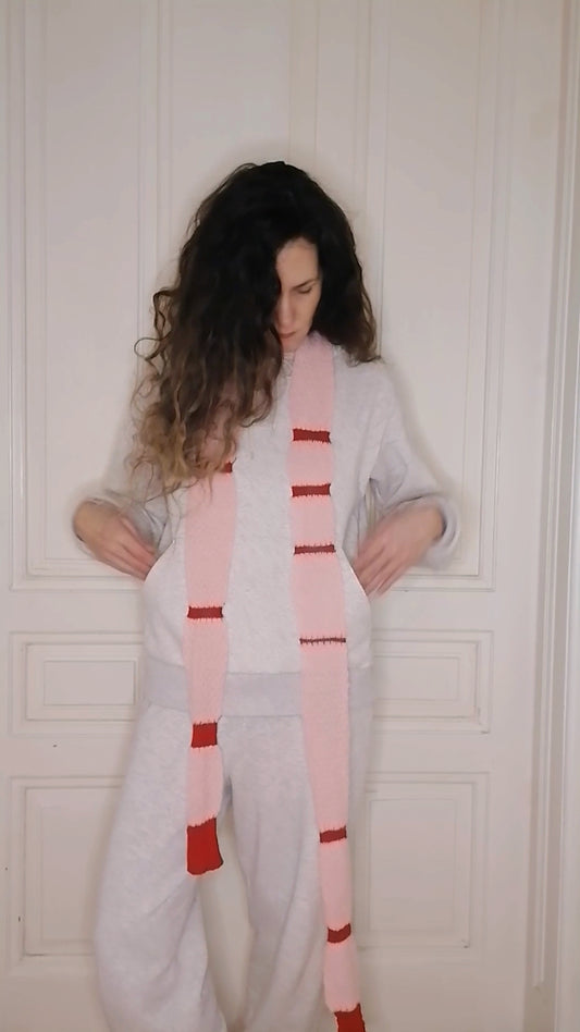 Narrow scarf pink red | Kid Mohair