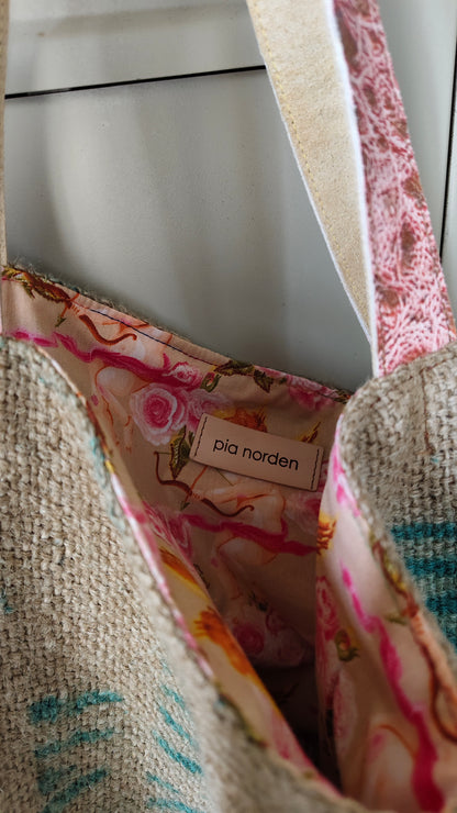 XL Shopper 'Trape' Natur - Vintage Kaffeesack, Leder rosa