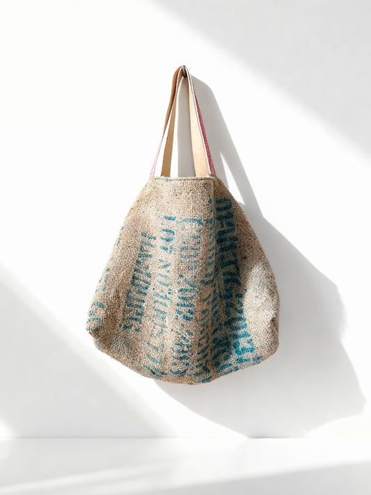 XL Shopper 'Trape' Natur - Vintage Kaffeesack, Leder rosa