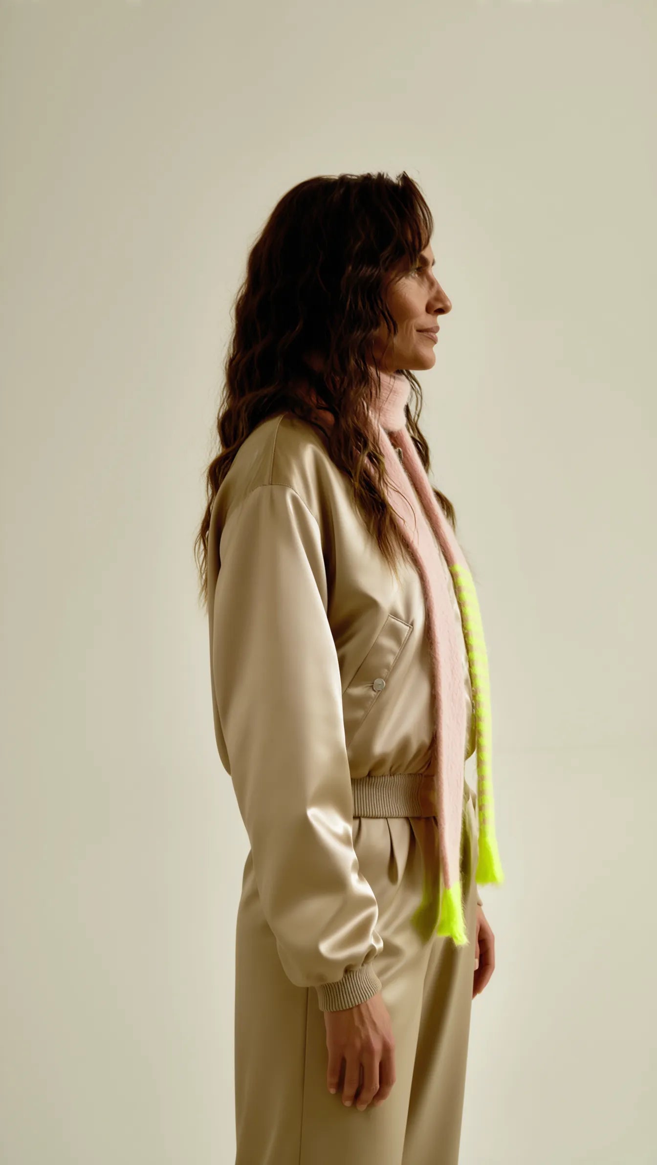 Neon-Gelb & Rosa Fluffy Skinny Schal – Extra Langer Mohair-Mix (220cm)