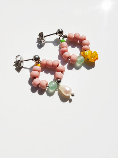 Ohrringe mit Perle, Aventurin, Glas