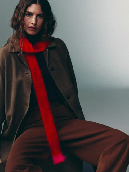 Skinny Scarf aus Superkid Mohair – Rot mit pinken Enden