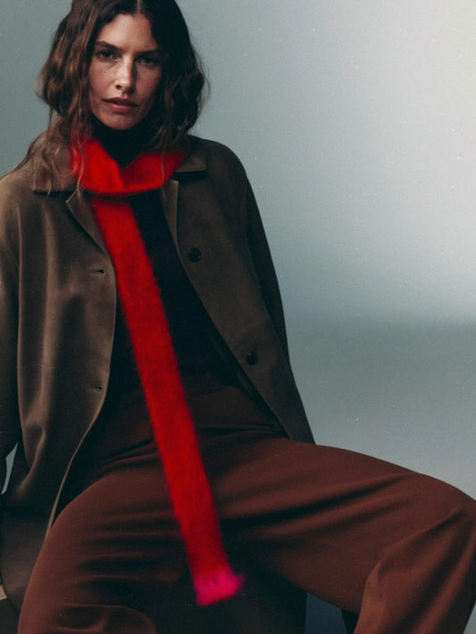 Skinny Scarf aus Superkid Mohair – Rot mit pinken Enden