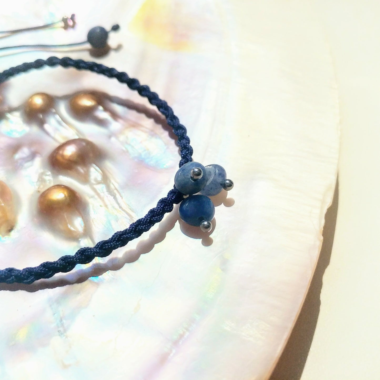 Blaues Edelstein Armband geflochten - Dumortierit