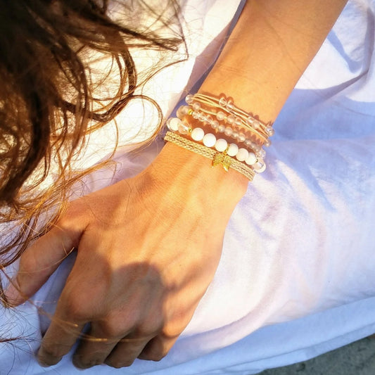 Goldene Engelsflügel Armband - Achat, Bergkristall, Sterlingsilber gold