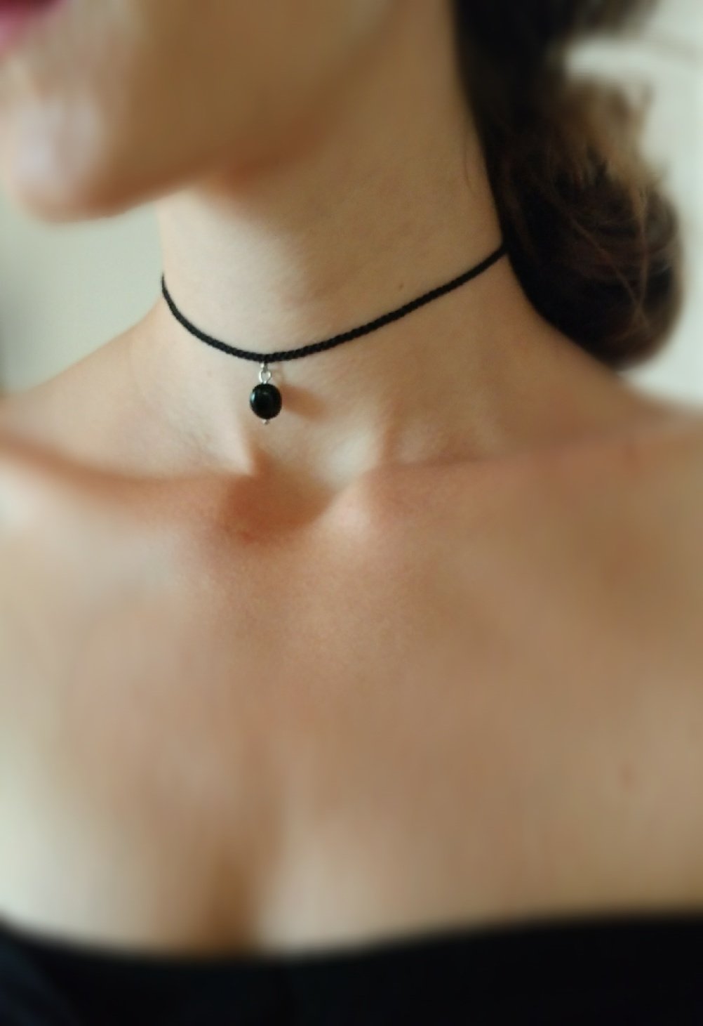 Schwarzer Turmalin Choker Halsband | Halskette geflochten
