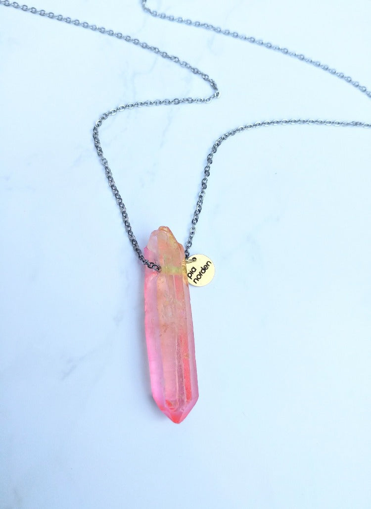 Lange Bergkristall Halskette in pink orange silber gold | pia norden