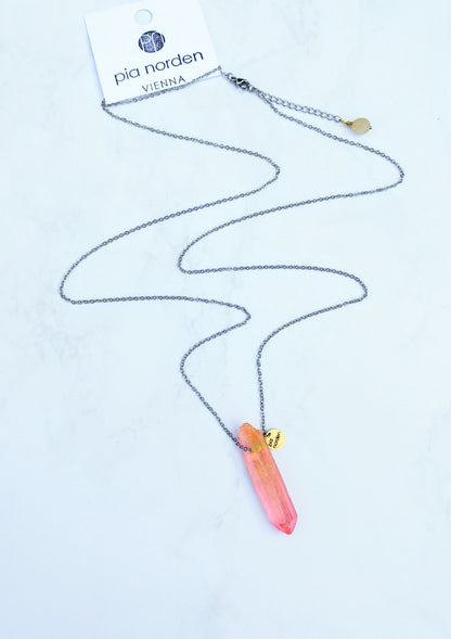 Bergkristall Halskette | pink orange | silber gold | pia norden