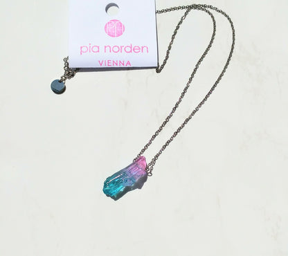 Meerjungfrauen Halskette | Bergkristall cyan & pink
