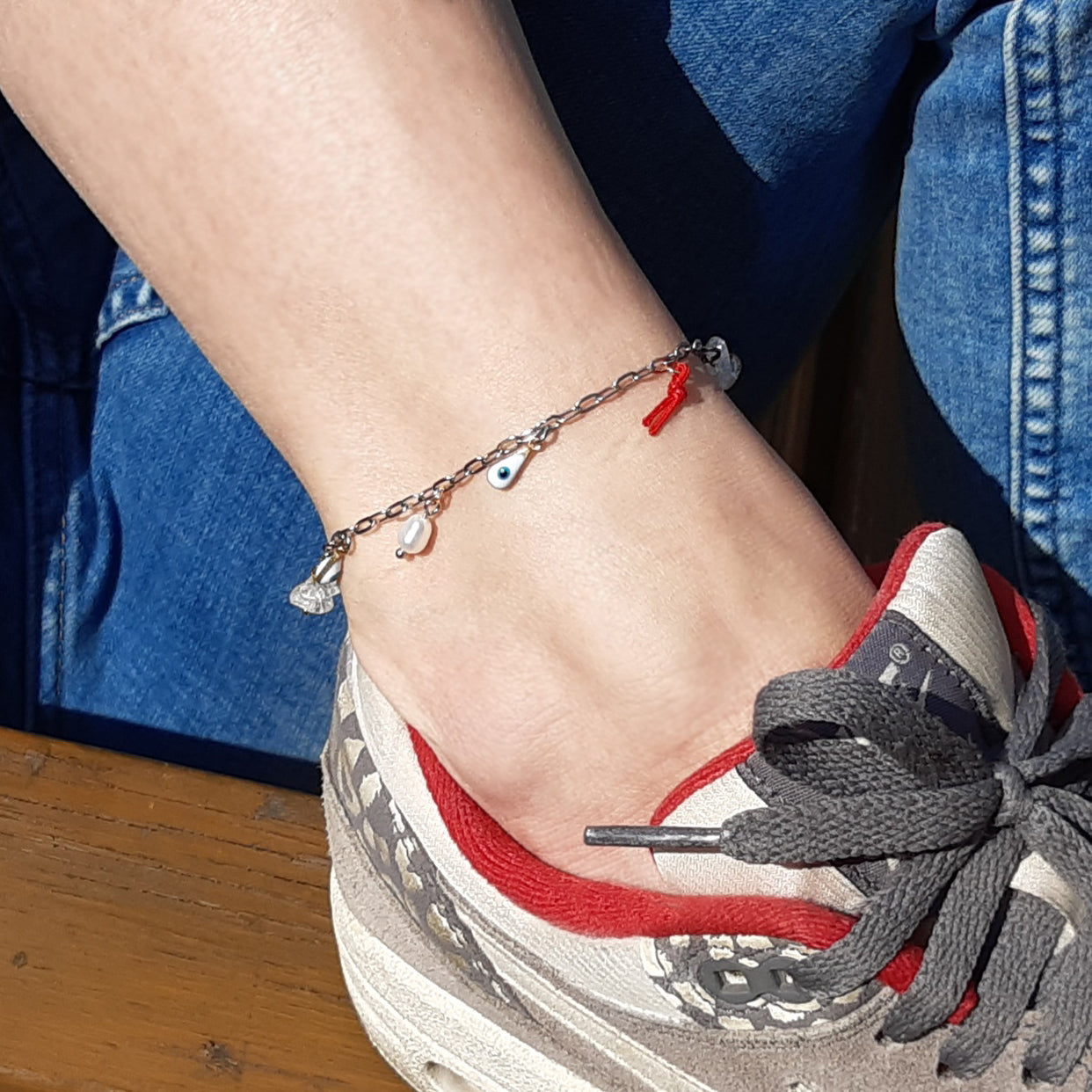 Fußkette Rivabella silber | Perle & Bergkristall | Anklet