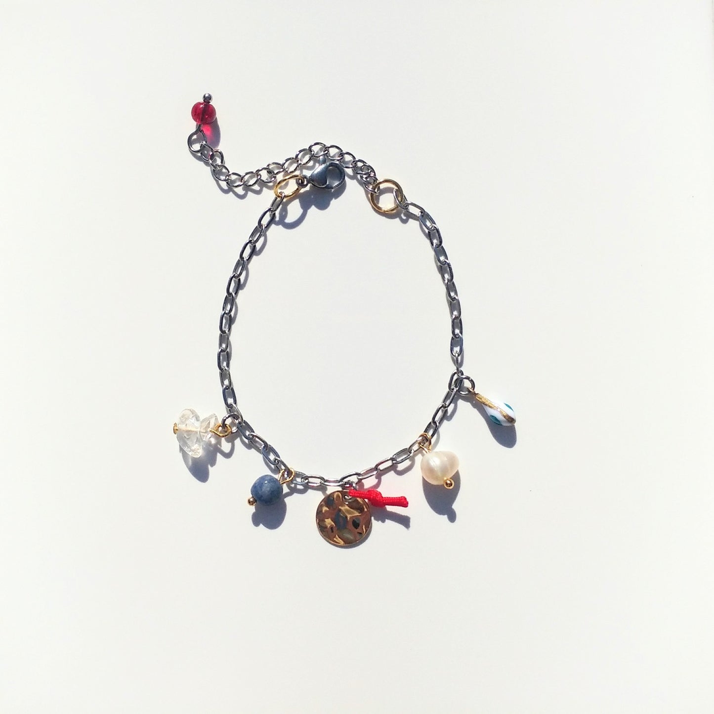 Armband Silber rot blau Gold mit Charms 