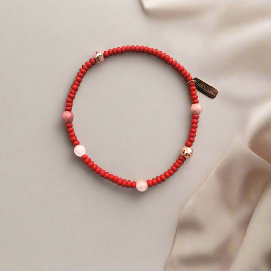 Armband rot rosa roségold | Rosenquarz Rhodochrosit | pia norden