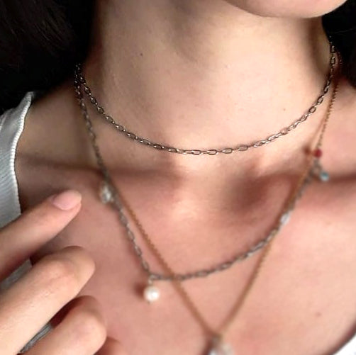 Edelstahl Choker 'Bari' | schlichte Halskette silber | Bergkristall