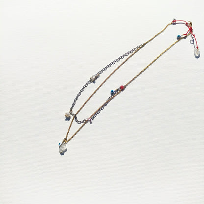 Halskette 'Gemini' | Mehrstrangige Kette gold silber | Perle & Edelstein