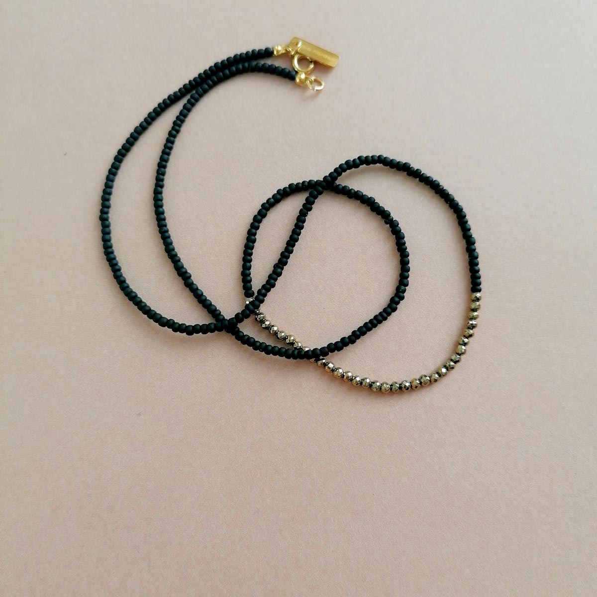 Halskette schwarz gold | Hämatit & Glas | pia norden