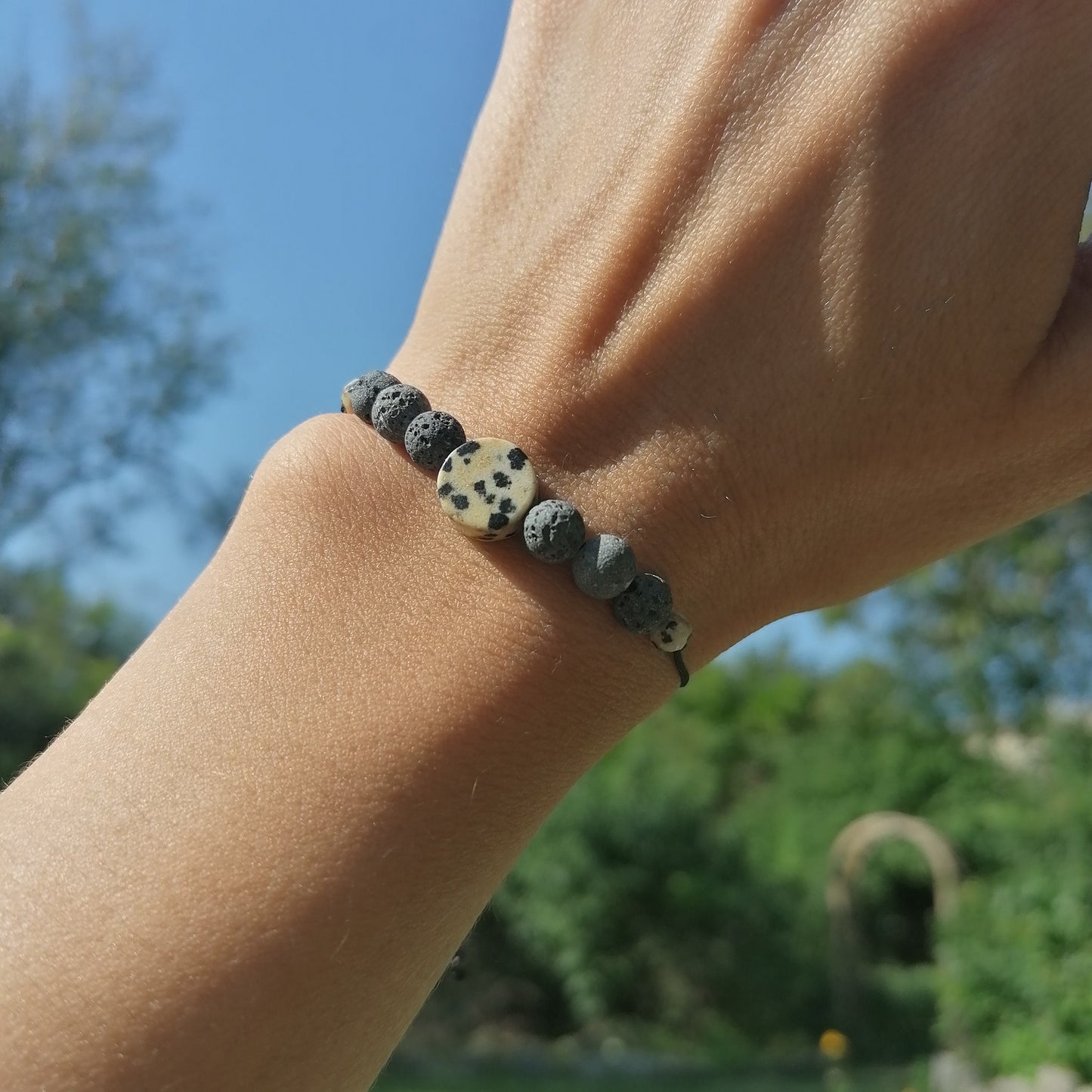 Lava & Jaspis Armband schwarz beige | Aromatherapie Schmuck