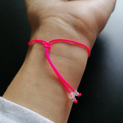 Bergkristall & Rosenquarz Armband neon pink