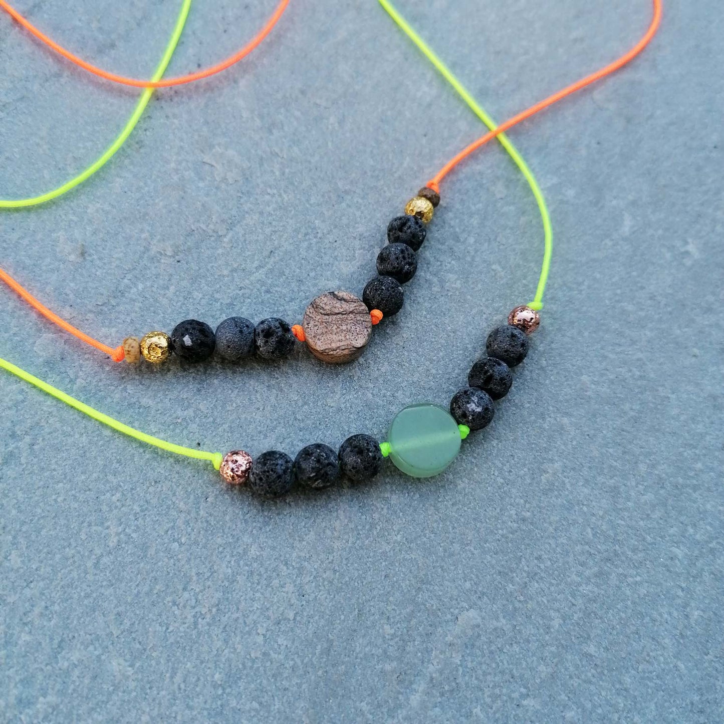 Amazonit & Lava Diffuser Halskette neon gelb  | Aroma Kette | pia norden