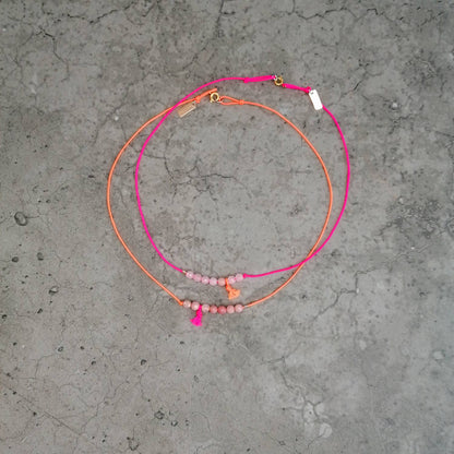 Kurze Edelstein Halskette neonpink | Rosenquarz & Rhodochrosit | pia norden